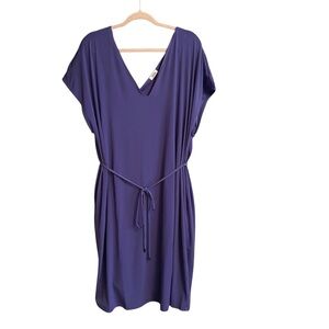 Penn Purple V-Neck Shift Dress-Attached belt-V Back-Size 2X-Lined-Pockets
